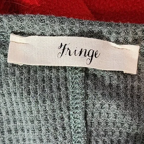 Fringe Studios Green Cotton Poly LS Deep Side Slit High Low Waffle Knit Top Sz M - Picture 13 of 16
